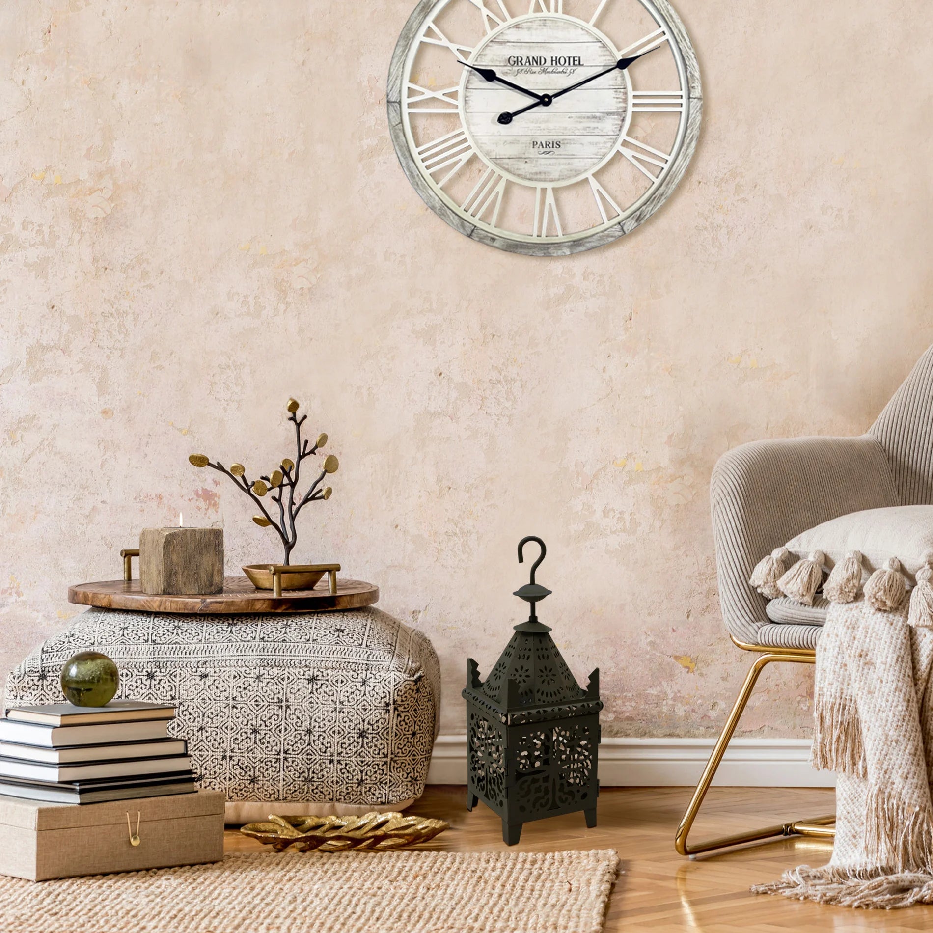 Simal - Lanterna in metallo intagliato nero con gancio