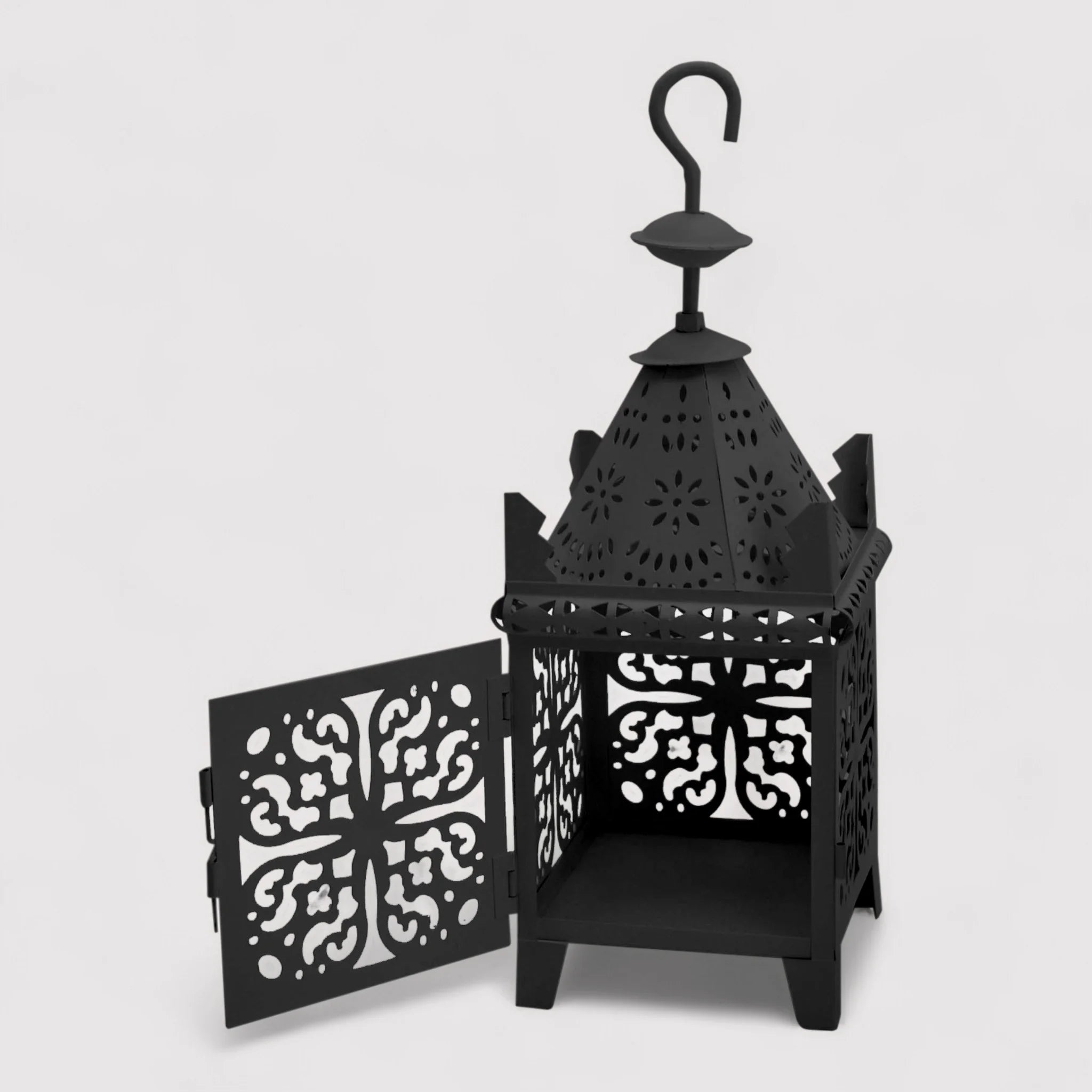 Simal - Lanterna in metallo intagliato nero con gancio
