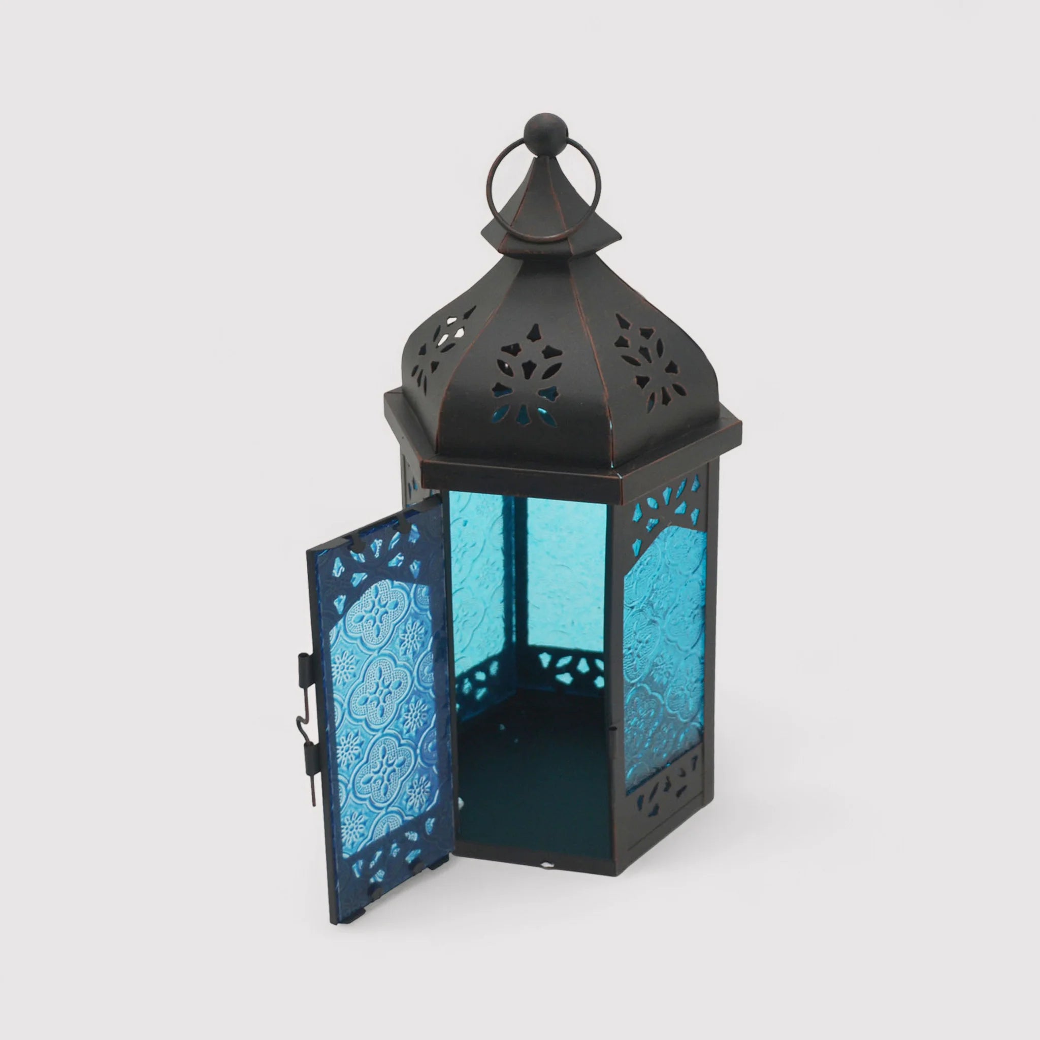 Argan - Lanterna portacandele grande blu in stile turco