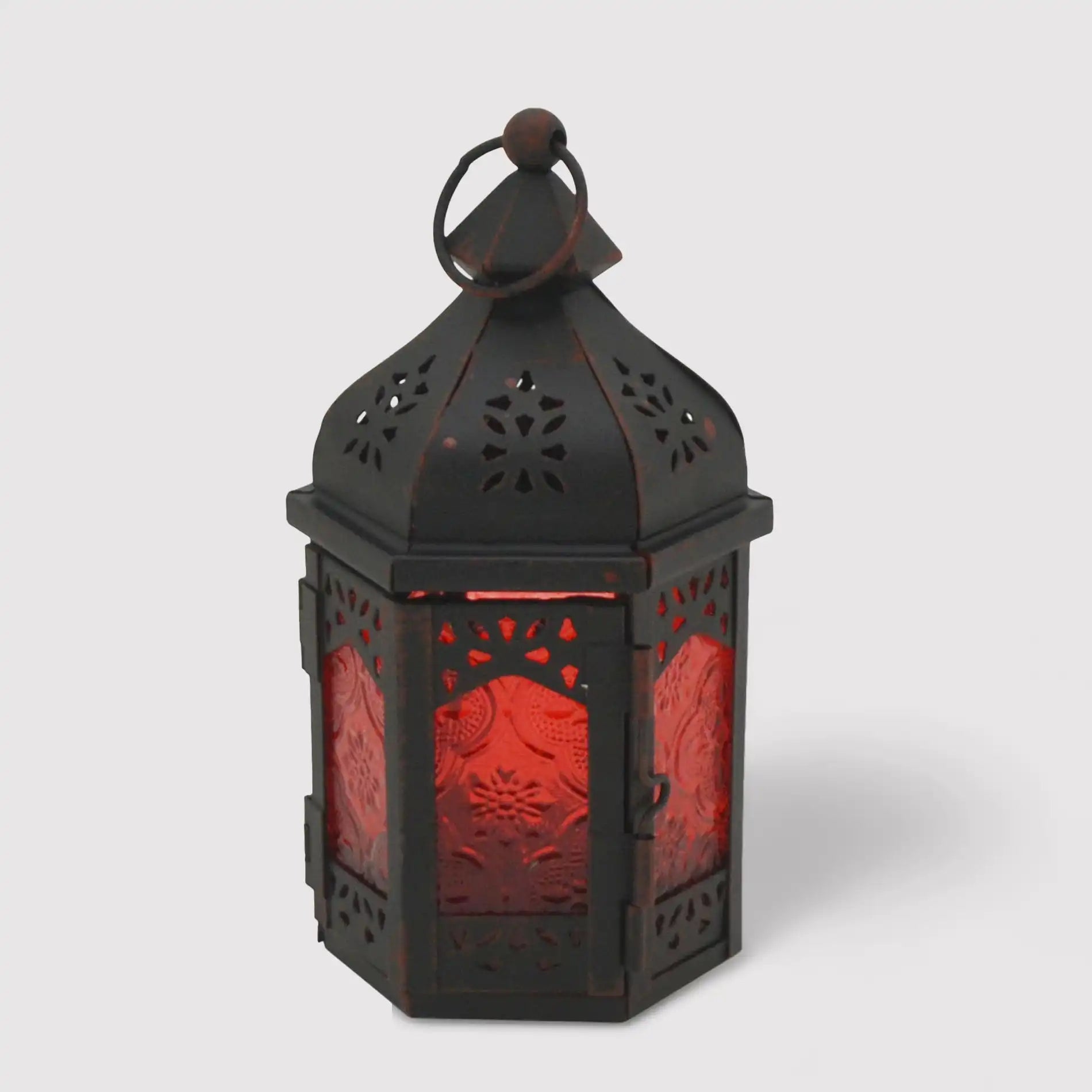 Fagonia - Piccola lanterna rossa in metallo e vetro