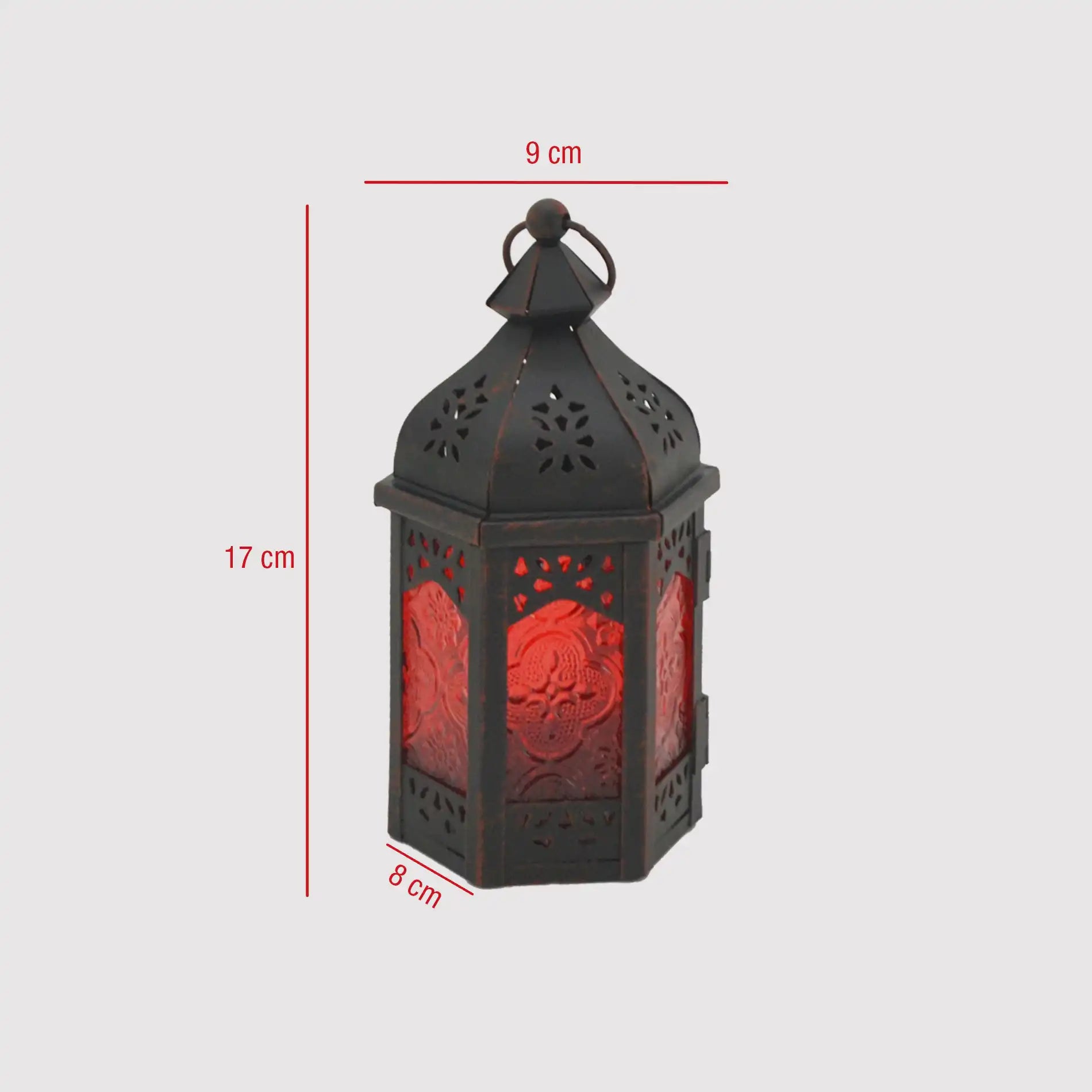 Fagonia - Piccola lanterna rossa in metallo e vetro