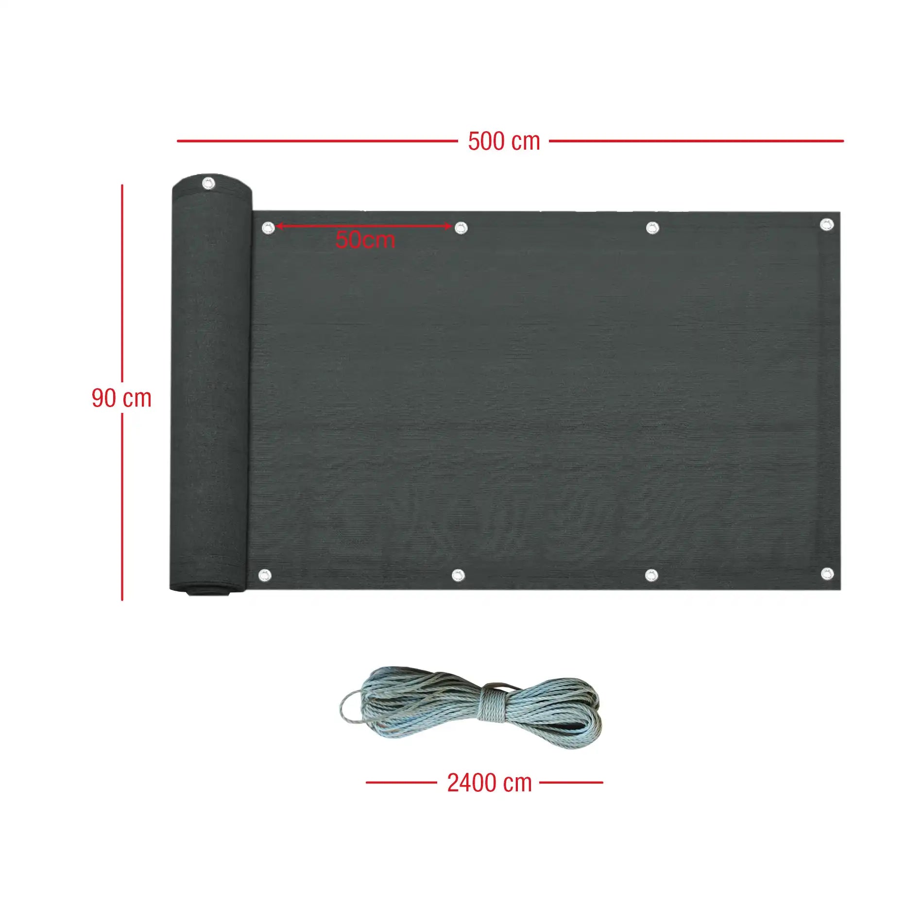 Zedoaria - Telo ombreggiante occhiellato grigio scuro per balcone 90x500 cm