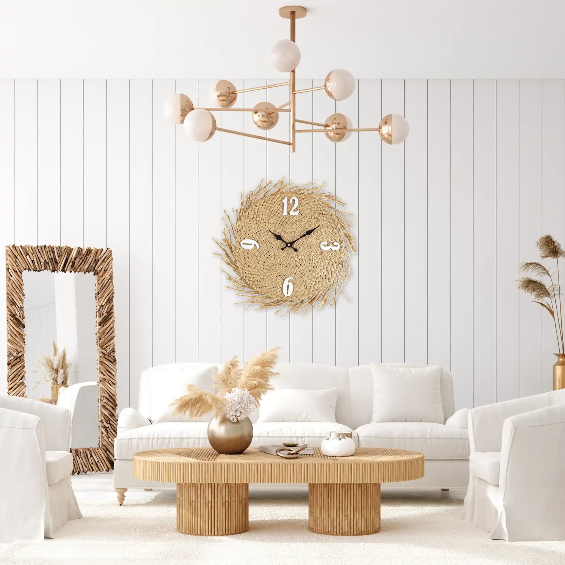 Musa - Orologio con quadrante in paglia in stile boho