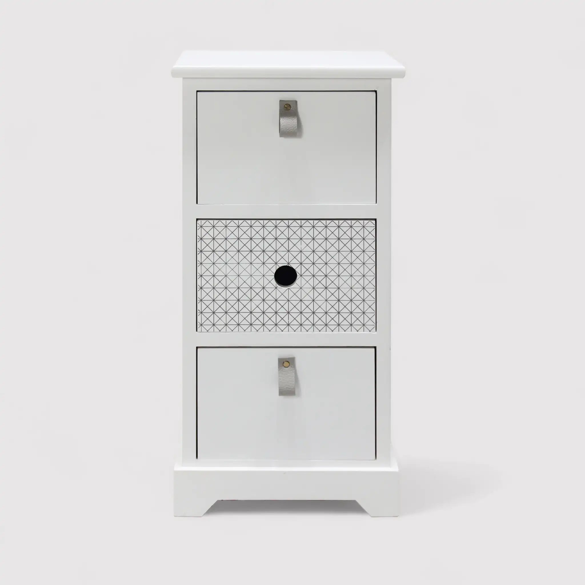 Clematis - Comodino con 3 cassetti bianco per camera da letto