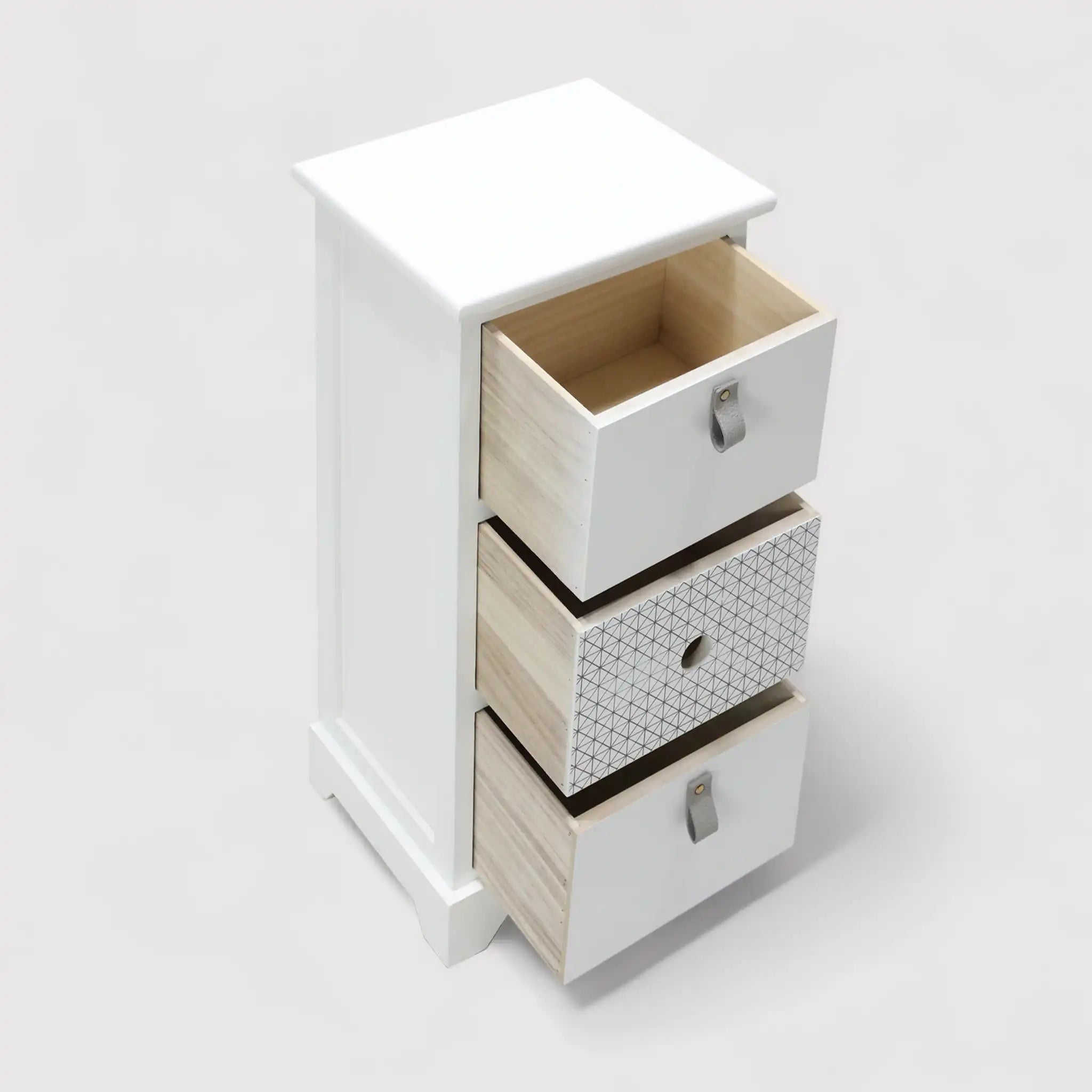 Clematis - Comodino con 3 cassetti bianco per camera da letto