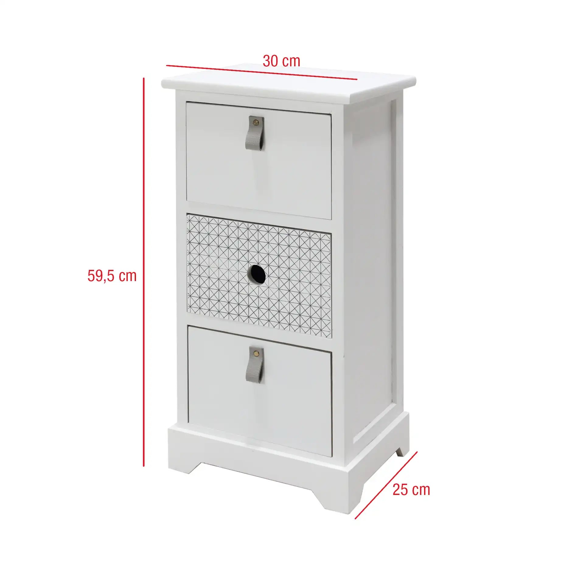 Clematis - Comodino con 3 cassetti bianco per camera da letto