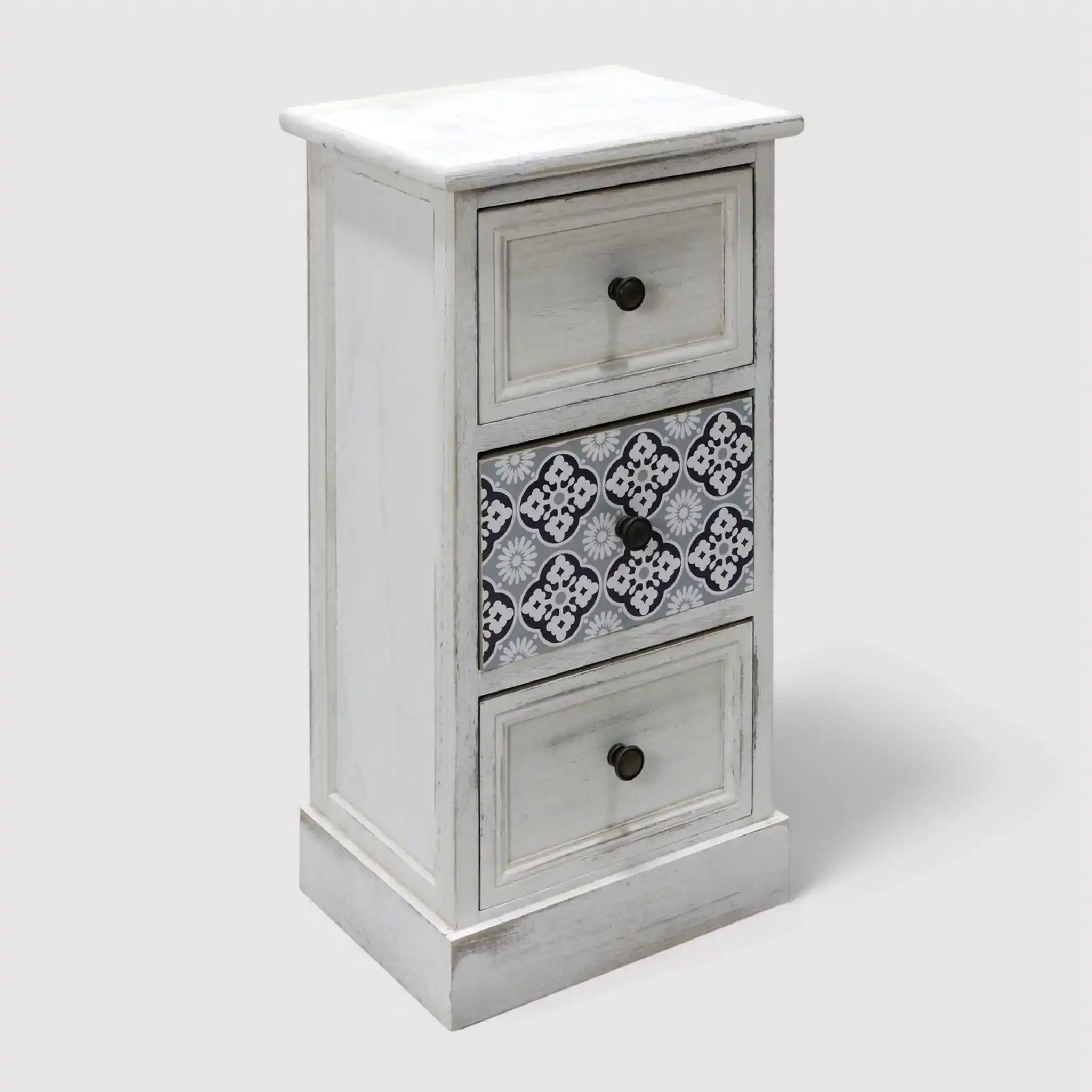 Mesita de noche de dormitorio blanco de estilo clásico