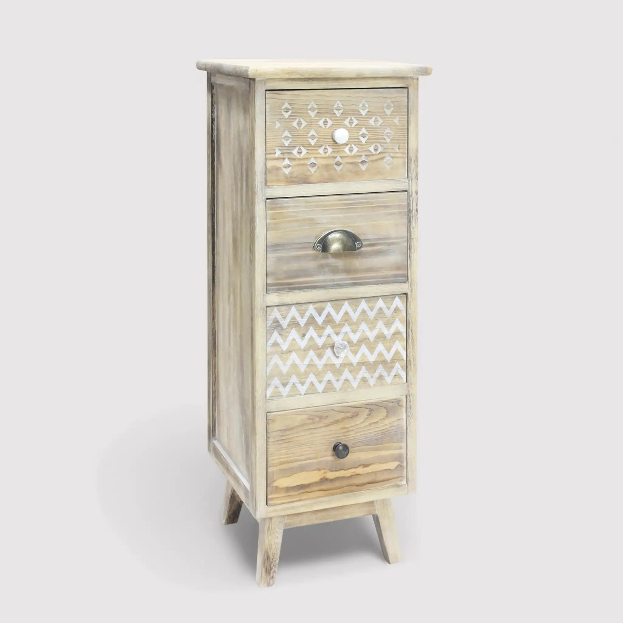 Amaryllis - Cassettiera marrone con 4 cassetti decorati