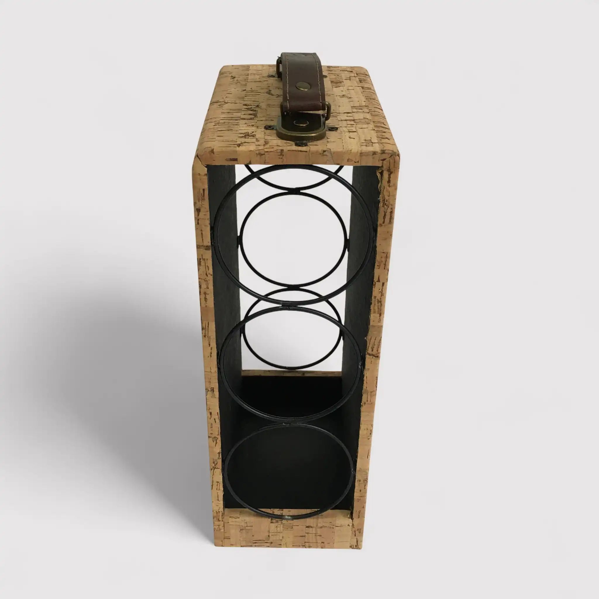 Cananga - Portabottiglie da tavolo color sughero e nero con 3 vani