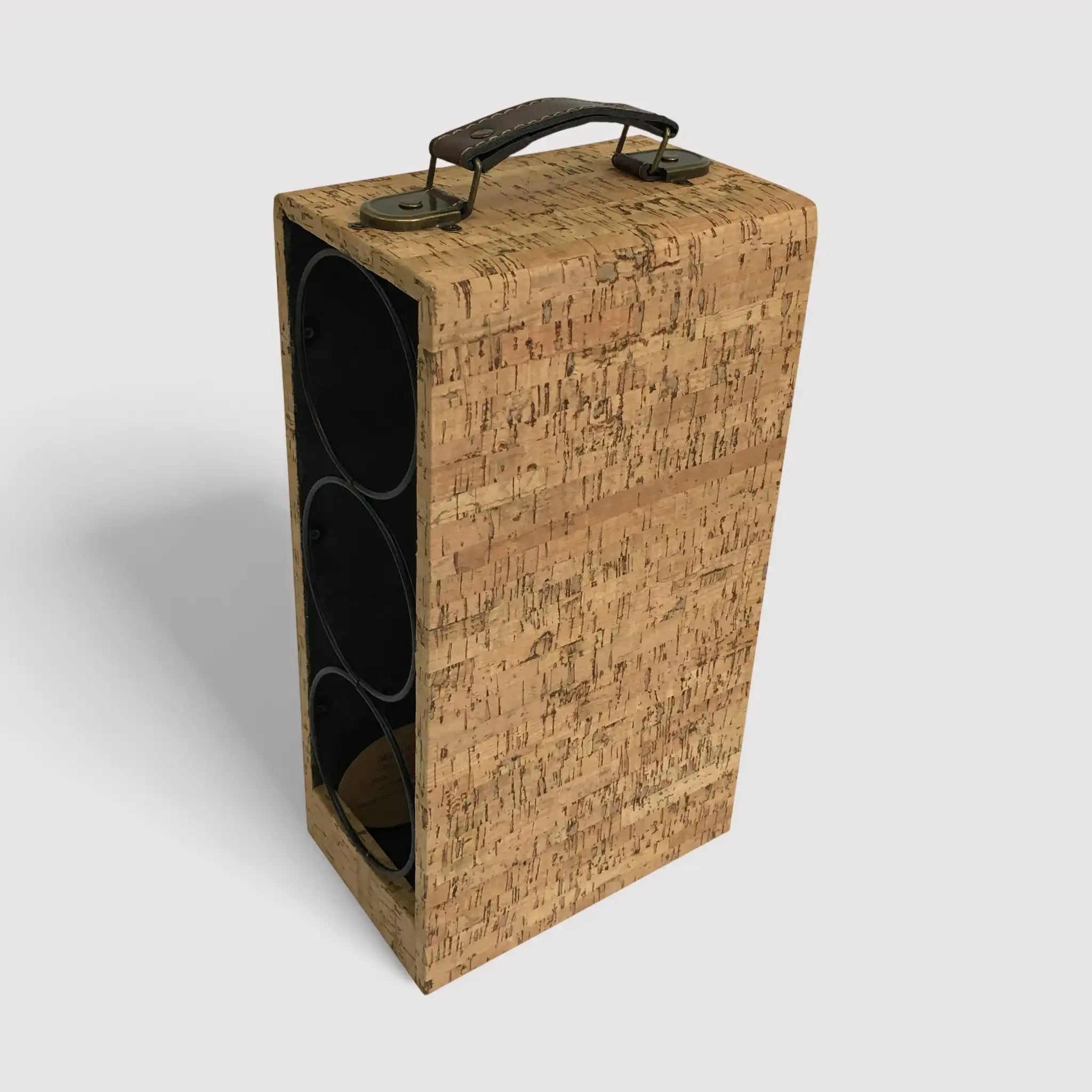 Cananga - Portabottiglie da tavolo color sughero e nero con 3 vani