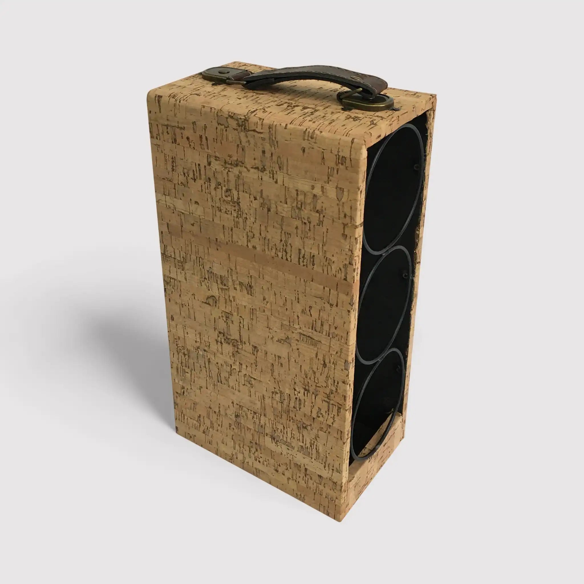 Cananga - Portabottiglie da tavolo color sughero e nero con 3 vani