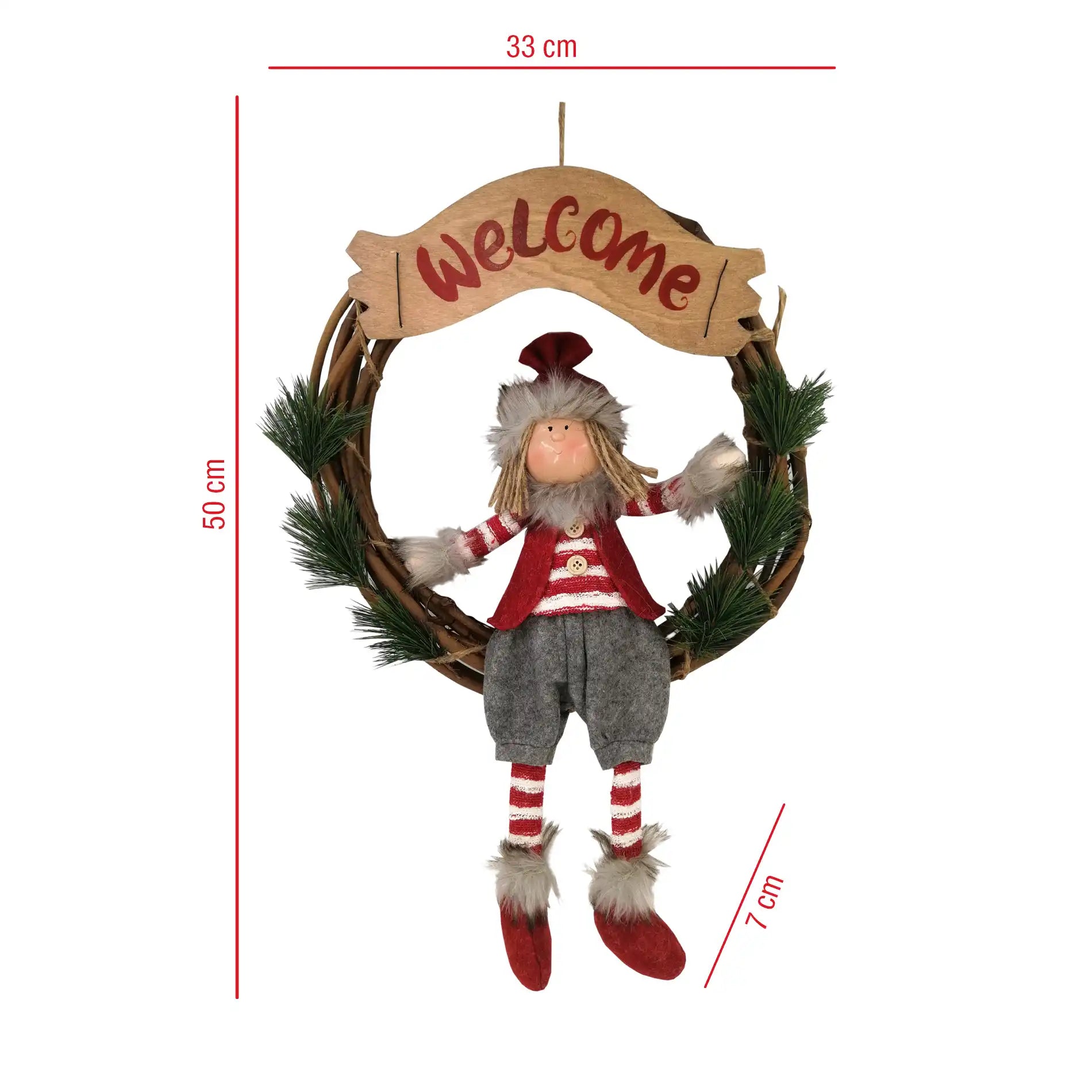 Ghirlanda di Natale per porta in tessuto e vimini