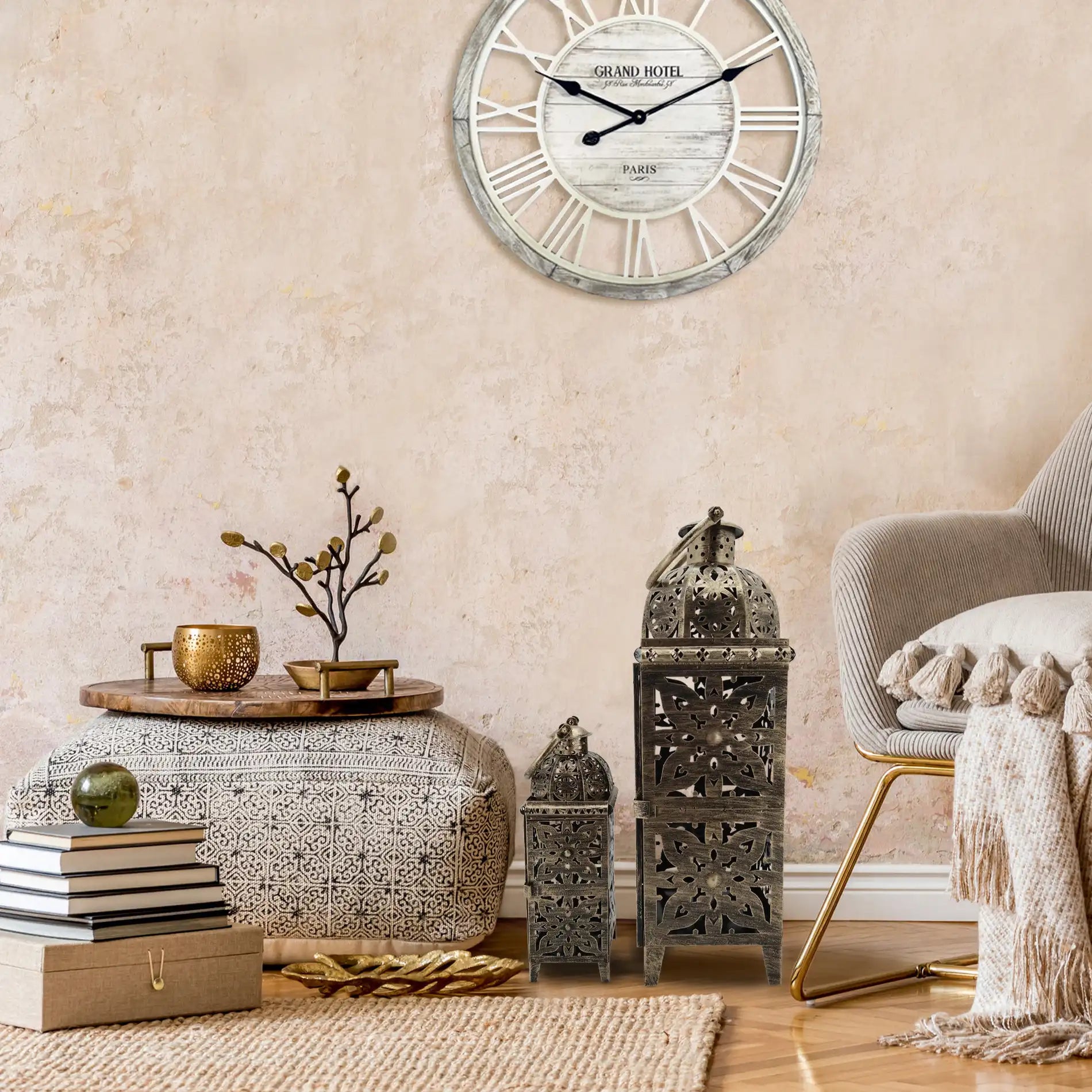 Cedrus - Set di 2 lanterne decorative dorate