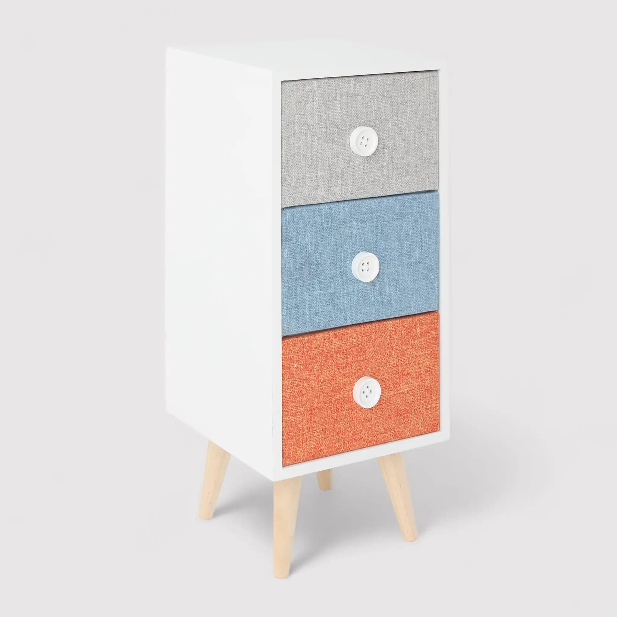 Clarkia - Comodino in legno con 3 cassetti colorati