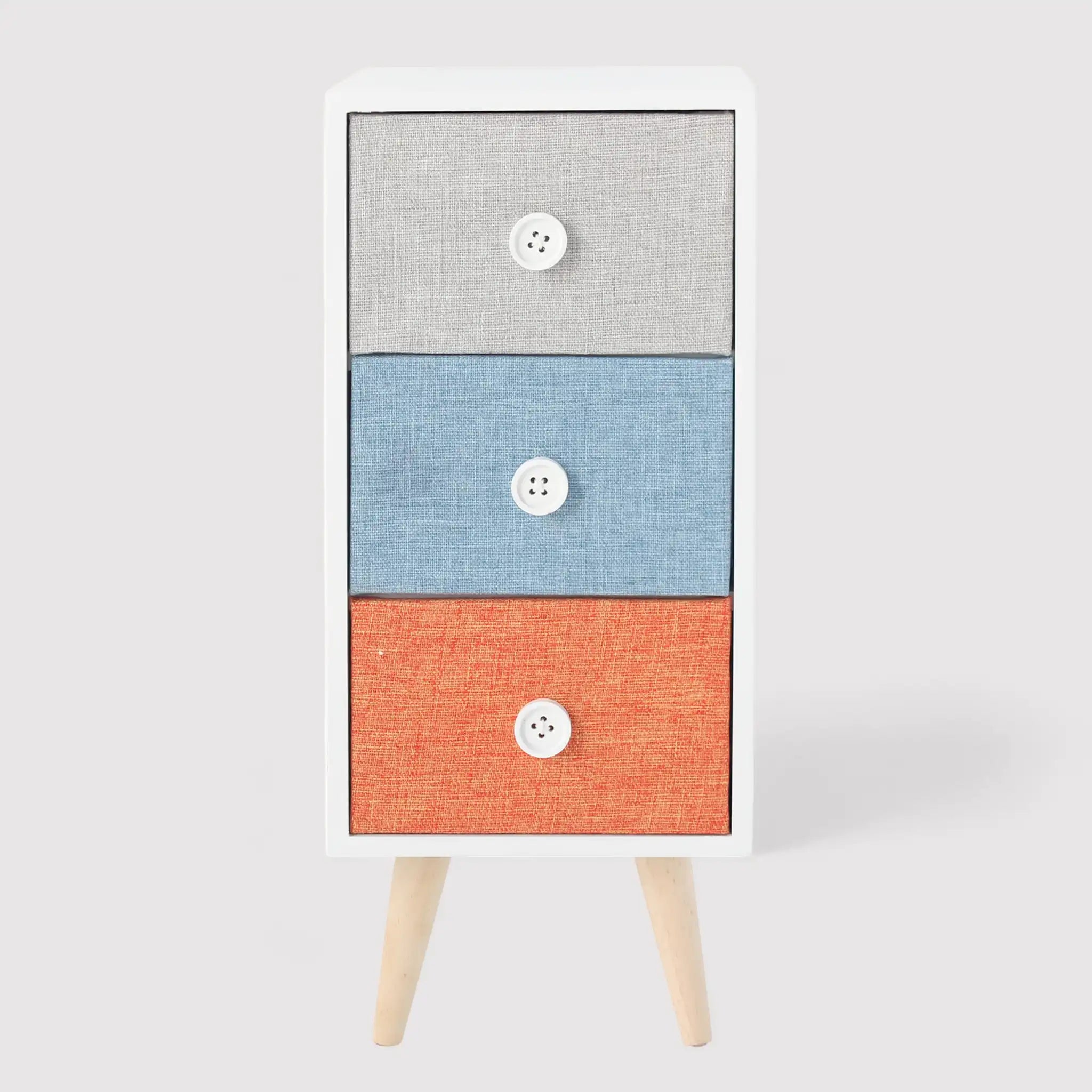 Clarkia - Comodino in legno con 3 cassetti colorati