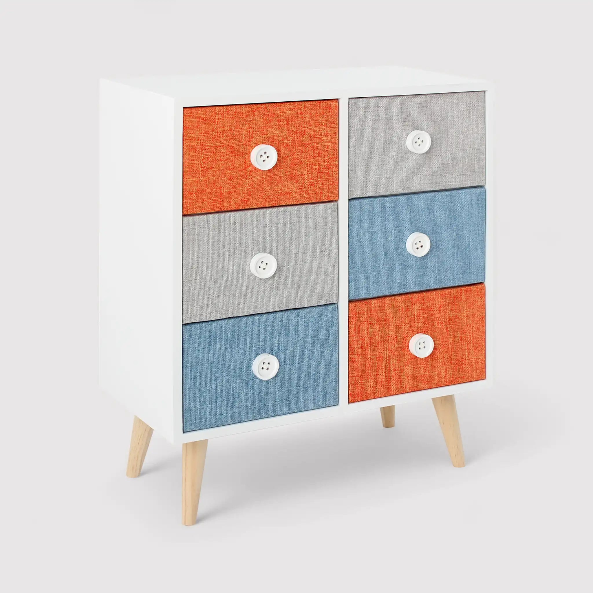 Rowan - Mobiletto con 6 cassetti colorati in stile moderno