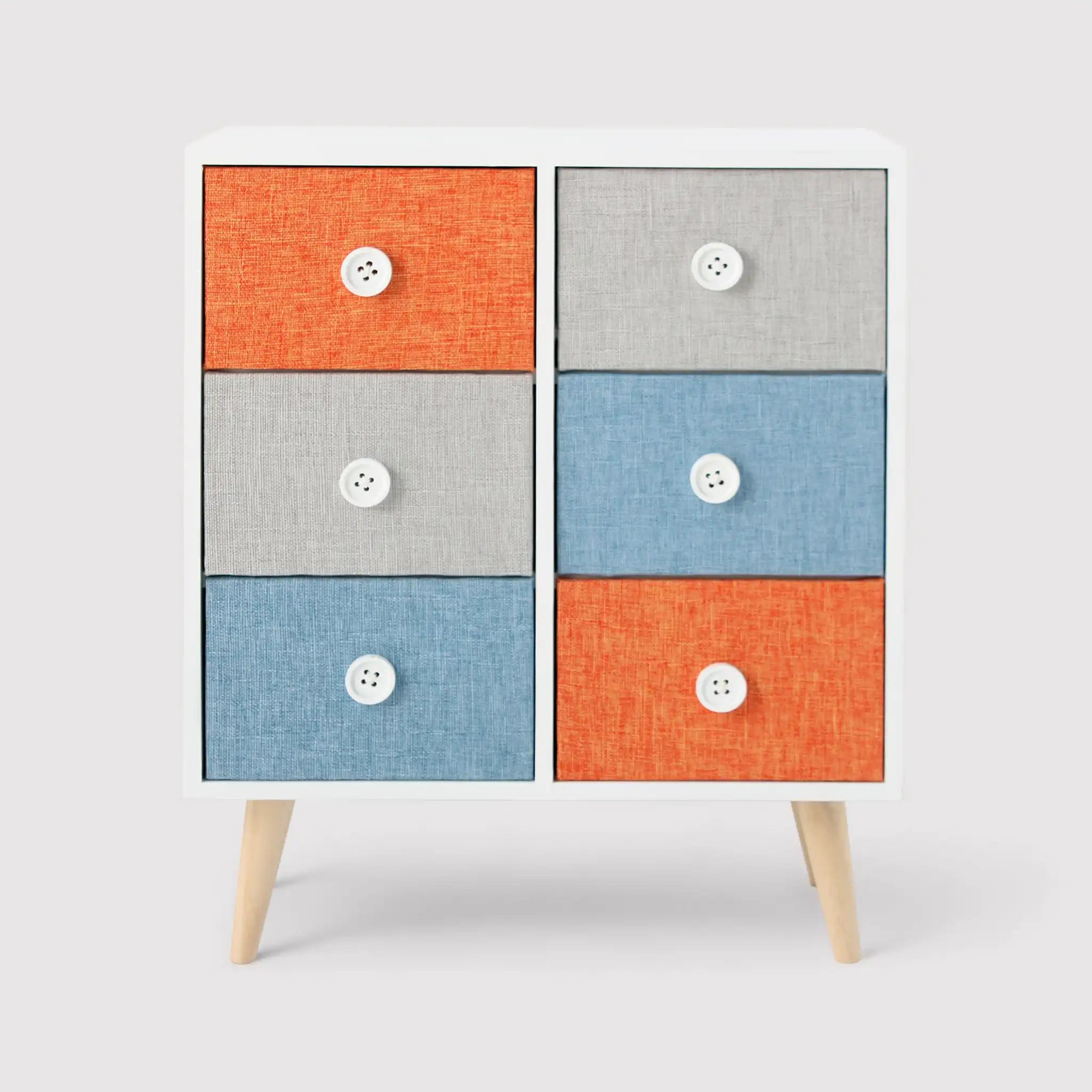 Rowan - Mobiletto con 6 cassetti colorati in stile moderno