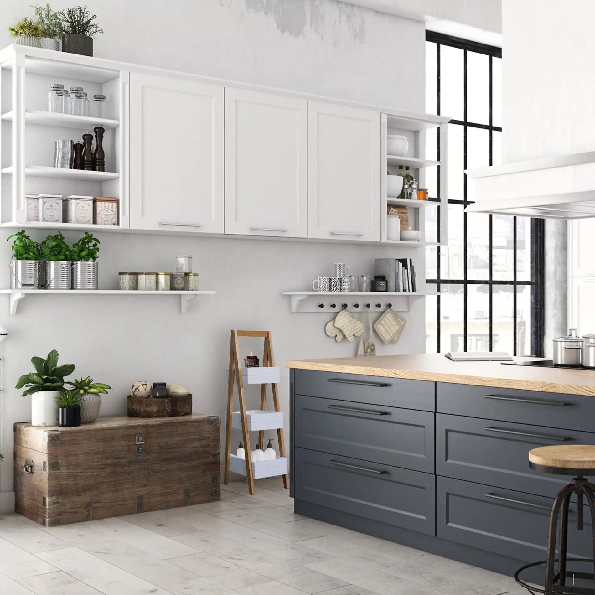 Fatsja - Scaletta portaoggetti con 3 ripiani per bagno o cucina