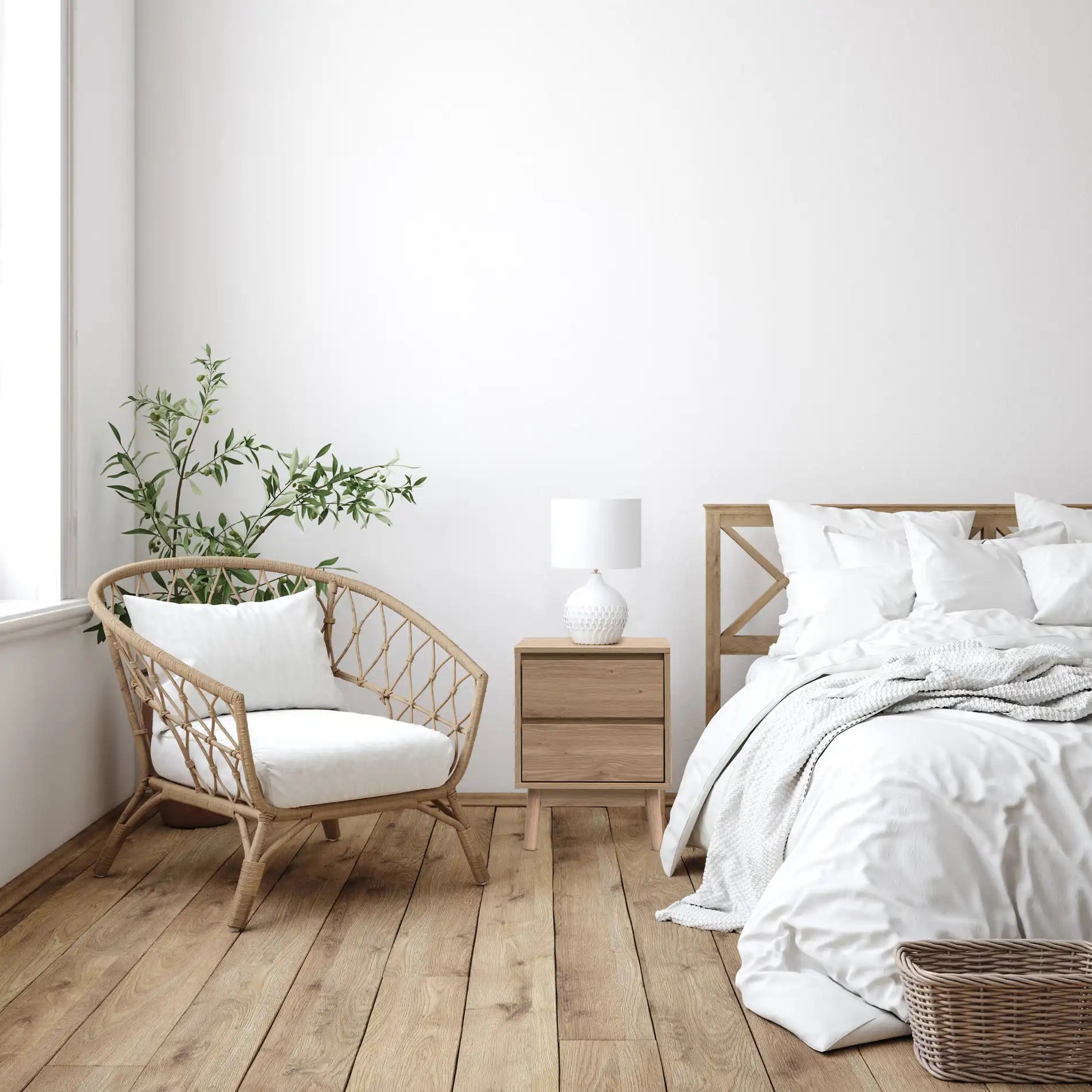 Ontano - Comodino color legno naturale con 2 cassetti