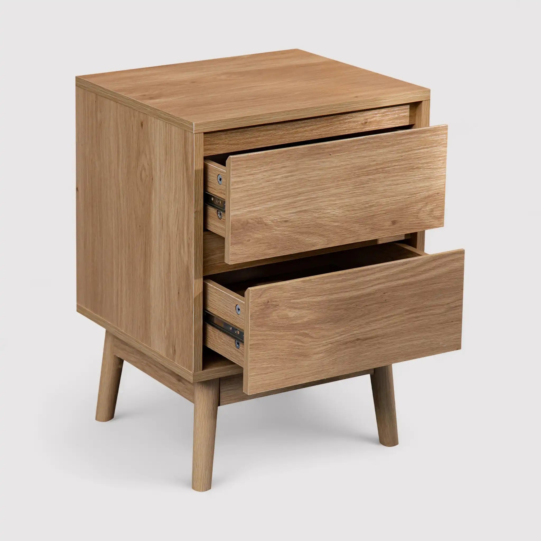 Ontano - Comodino color legno naturale con 2 cassetti